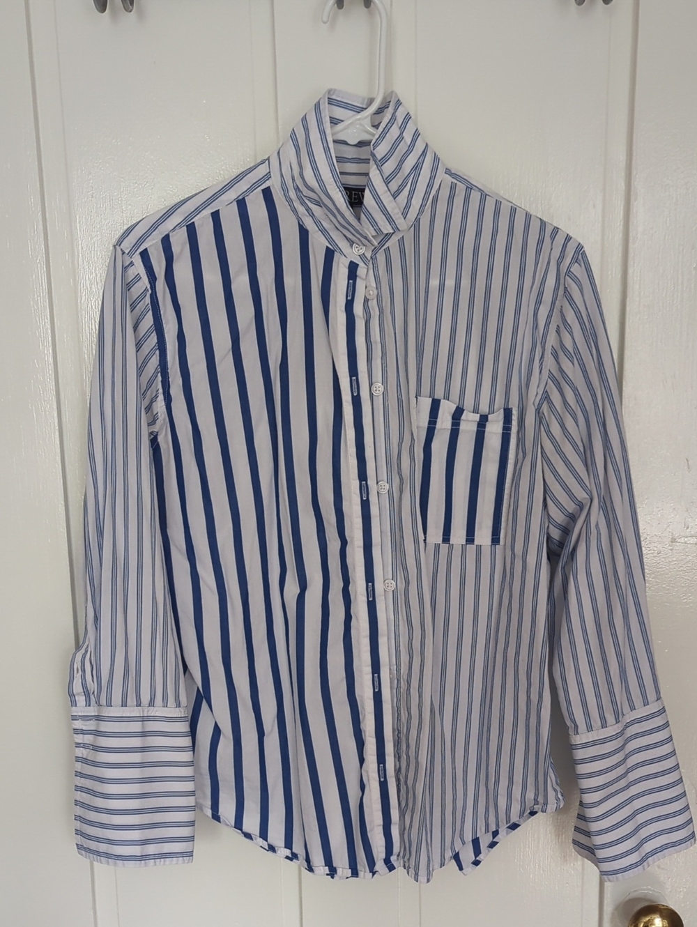 J. Crew Blue and White Vertical Stripe Button-Down Shirt